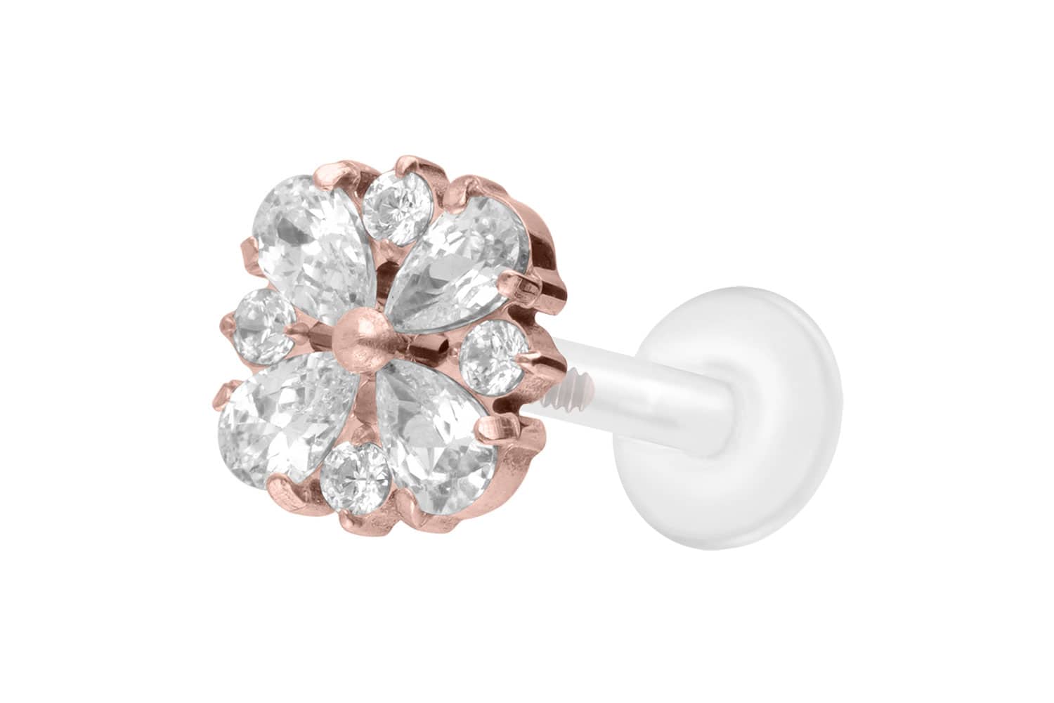 PTFE Labret Piercing mit Innengewinde + Titan-Aufsatz KRISTALLORNAMENT
